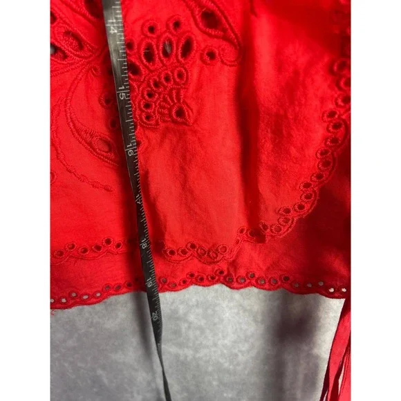 Free People Red‎ Embroidered Eyelet Tie Front Sleeveless Top Blouse Vest M - Picture 3 of 9